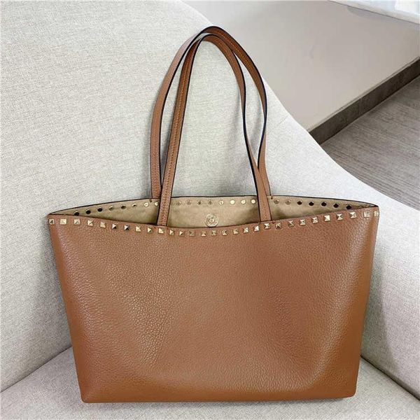 

tote bag totes shoulder bags new layer cowhide commuter large capacity willow nail rivet fashion versatile one designer bags shoulder shoppi