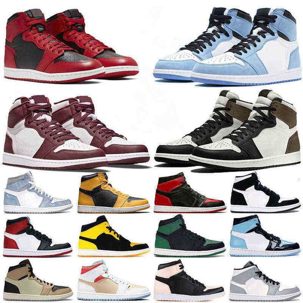 

boots mens 1 high og basketball shoes 1s bred patent bordeaux brotherhood dark mocha bubble gum chicago obsidian fragment shadow royal mens, Black