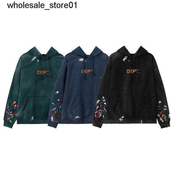 

men's hoodies designer sweatshirts galery dept letter ink splashing graffiti washing water loose hoodie winter, Black