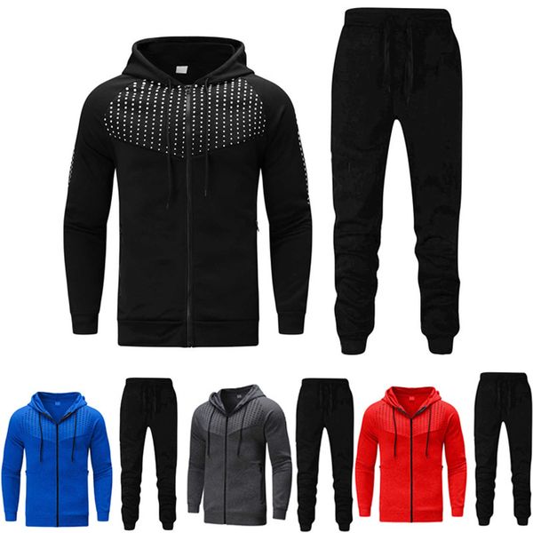 

mens tracksuits men tracksuit 2 pieces set zipper dot print cardigan and pants autumn winter sport casual sweatshirts sportswear male suit 2, Gray