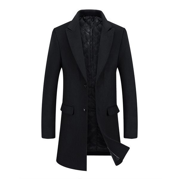 

men's wool blends winter black wool long coat for men brand warm single breasted overcoat fashion casual padded lapel trench coat 3xl 2