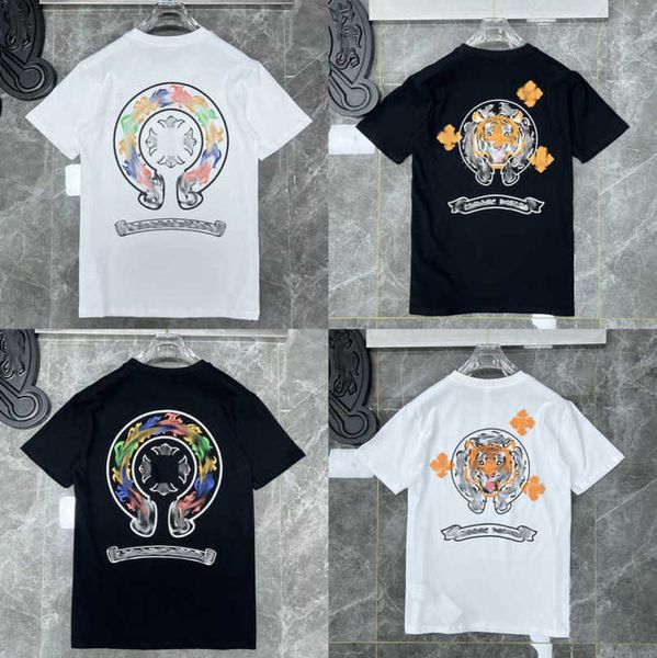

luxury men's fashion t shirt ch brand tees men women sanskrit letter short sleeve horseshoe couple t-shirts designer polos tshirts cro, White;black