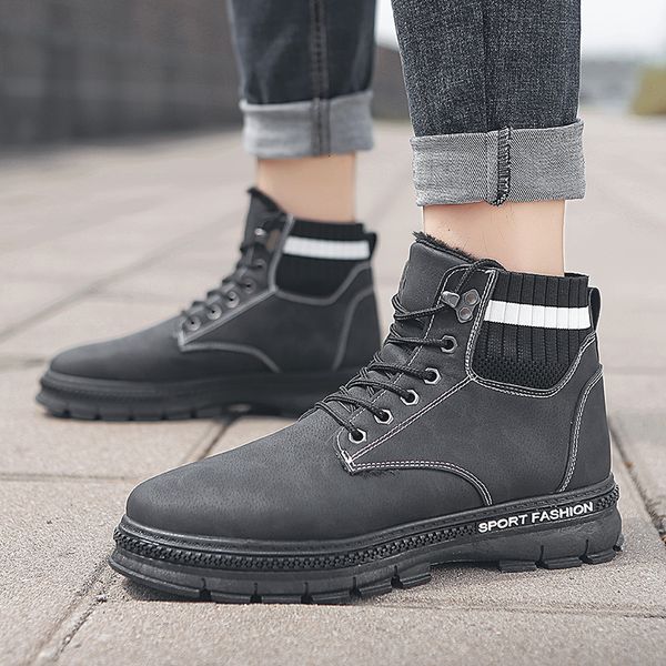 

boots winter men's trend allmatch fashion velvet korean style tooling highwarm shoes men 221129, Black