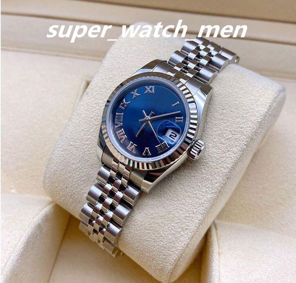

lady's watch automatic mechanical 179174 steel 18k white gold bezel blue roman dial jubilee band woman 2813 movement 26mm sapphire dive, Slivery;brown