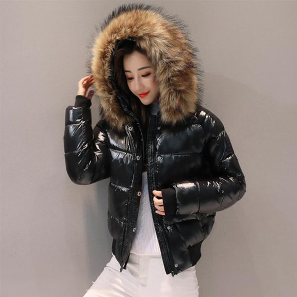 

women's down parkas big fur winter jacket women hooded waterproof parka female glossy short coat woman slim warm outwear 221130, Black