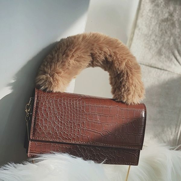 

evening bags women alligator messenger luxury plush handle chains handbags ladies pu soft shoulder small purse 30 221129