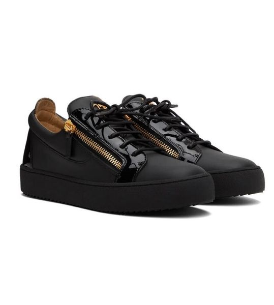 

men frankie sneakers shoes gold-tone hardware zip sides lace up trainer white black calf leather wholesale footwear eu38-47 with box