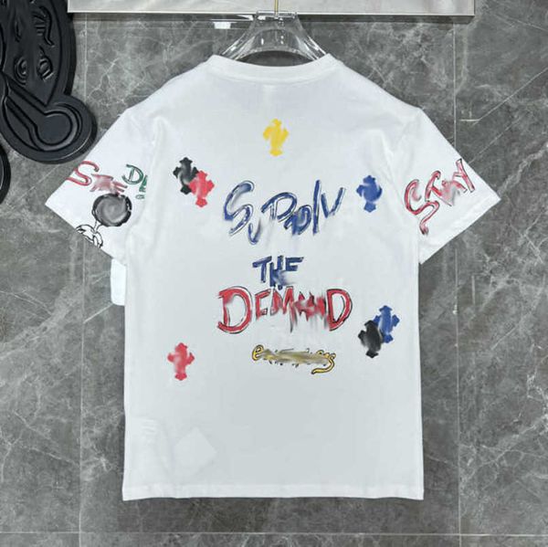 

luxury women's fashion t shirt brand tees men women sanskrit letter couple t-shirt sweatshirt horseshoe flower short sleeve polos cros, White