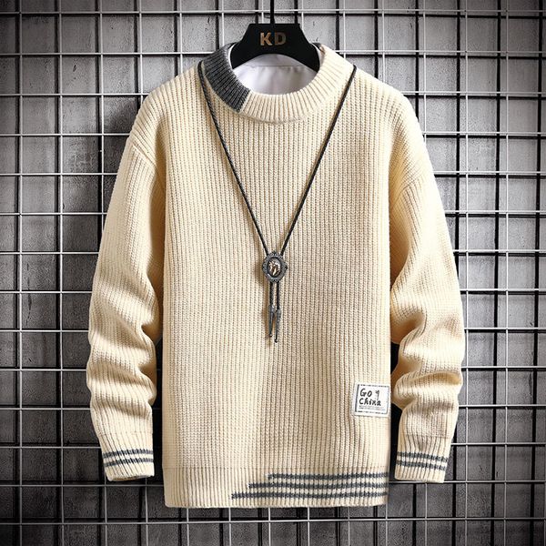 

mens sweaters spring british knitted oneck long sleeve slim fit for streetwear casual knit clothing 221130, White;black