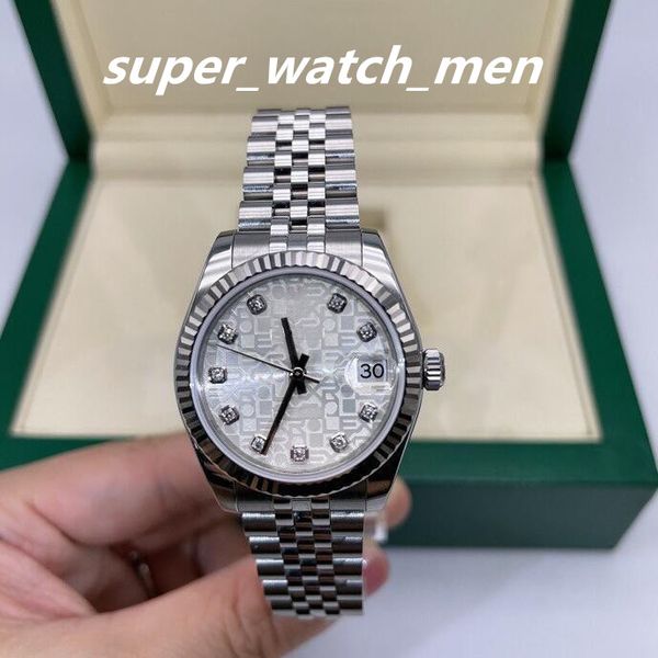 

lady's watch automatic movement mechanical silver 31mm watchs 178274 diamond dial jubilee steel bracelet with box/booklet sapphire divi, Slivery;brown