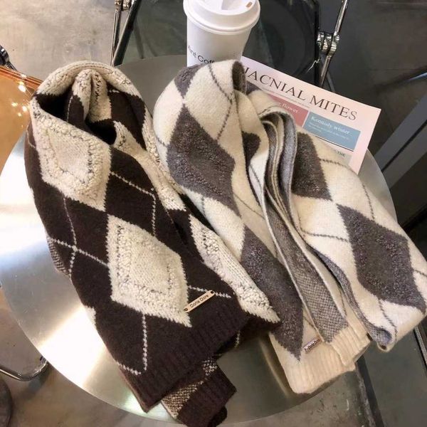 

good for winter classic british double face scarf with diamond plaid for womens warm knitting in autumn and winter, Blue;gray