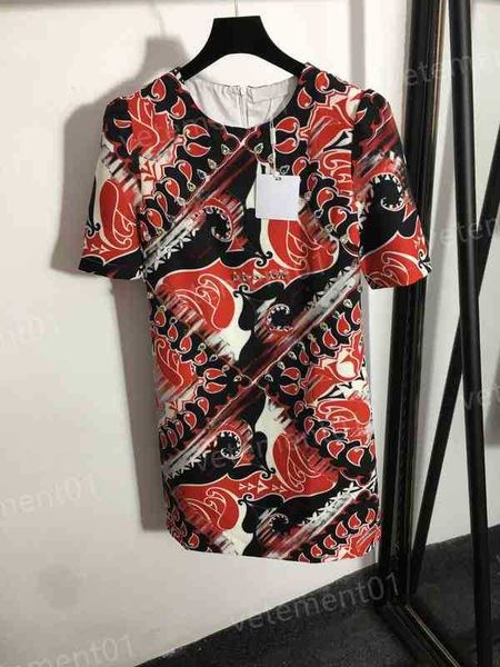 

designer womens dresses heavy duty stud drill vintage print casual short sleeve dress women luxury summer party dresses, Black;gray