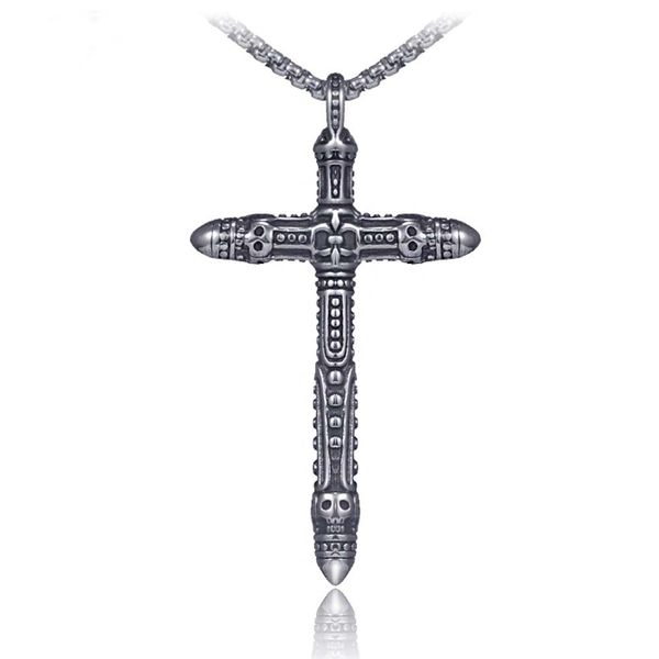 

punk skull cross necklace pendant stainless steel celtic ancient silver necklaces women men hip hop fine fashion jewelry