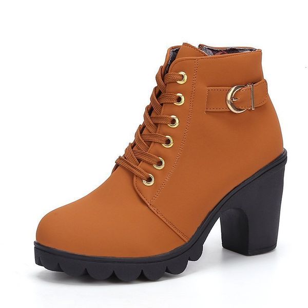 

boots heeled ankle for women autumn winter fashion woman high heel shoes female brown short leather booties botines mujer 221129, Black