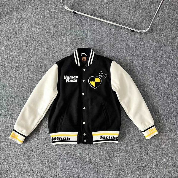 

men's coat baseball uniform human make jacket cotton nigo robot sandwich love leather men women loose lovers ins celebrity fashion h, Black;brown