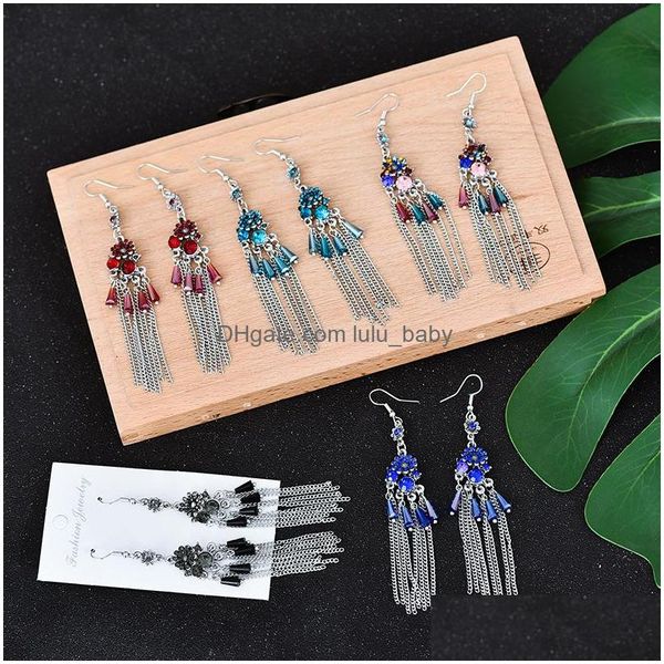 

stud fashion jewelry vintage baroque geometric earrings rhinstone flower tassel dangle drop delivery dhlow, Golden;silver