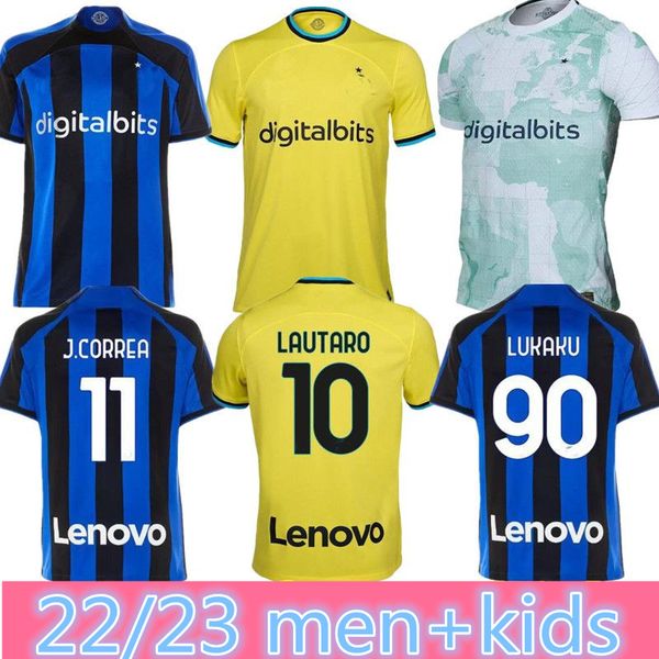 

22 23 lautaro lukaku inters soccer jerseys correa dzeko barella skriniar de vrij calhanoglu 2022 2023 football shirt uniforms men kids kit s, Black;yellow