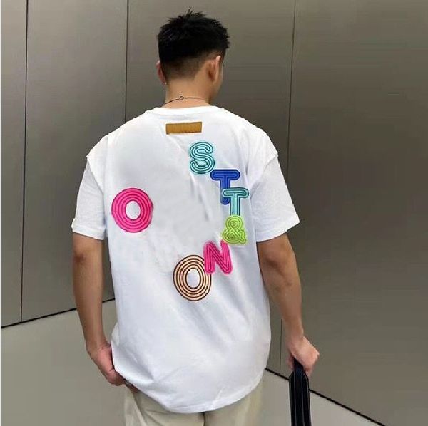 

2023 men's t-shirt colorful letter short sleeve printed embroidery hip hop style pure cotton casual sports couple shirt, White;black