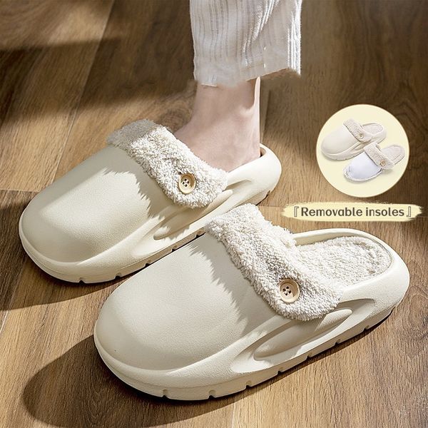 

slipper autumn winter warm soft waterproof eva plush female clogs couples home indoor fuzzy shoes thick sole 221130, Black