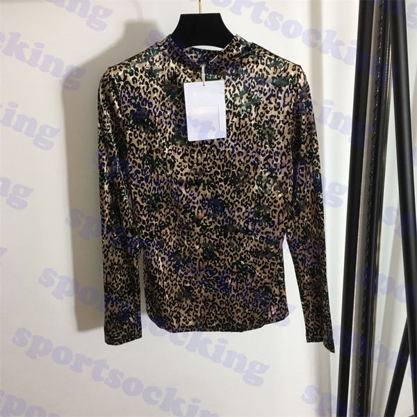 

leopard t shirt letter logo for women velvet sweater bottoming shirts long sleeve sweaters, Black