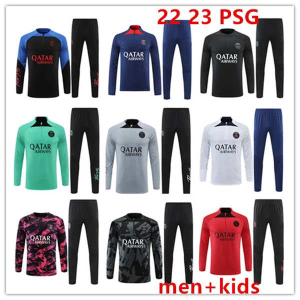 

2022/23 chandal tuta psgs football tracksuits football training player version fan maillot 2022 2023 soccer tracksuit kit survetement mbappe, Black