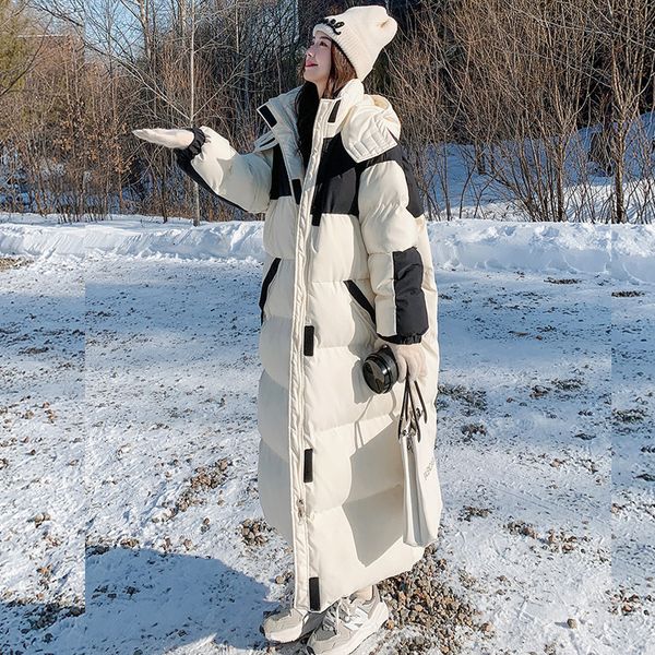 

women's down parkas cotton coat winter black and white long section warm jacket korean fashion 221129