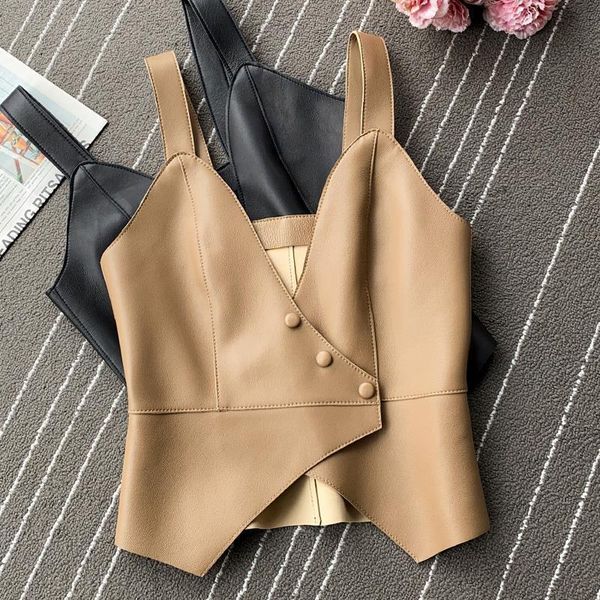 

women's vests women street fashion pu faux leather irregular hem zipper waistcoat vintage stylish vest female outerwear chic 221130, Black;white
