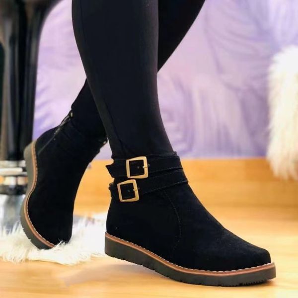 

boots women snow flock fur women's suede ankle female flat winter plus size platform ladies warm shoes 221129, Black