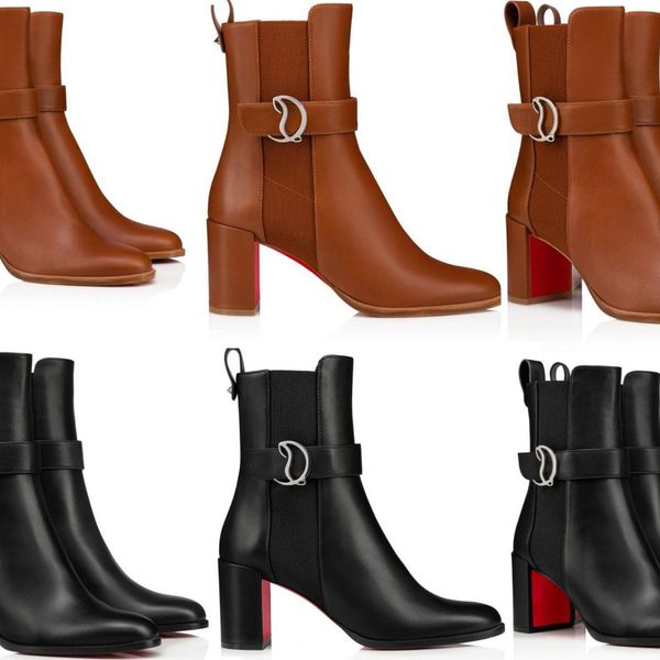 

elegance women block heel ankle boots reds sole boot chelsea booty 70mm heeled black calf leathers silver metal strap luxury brand design sh