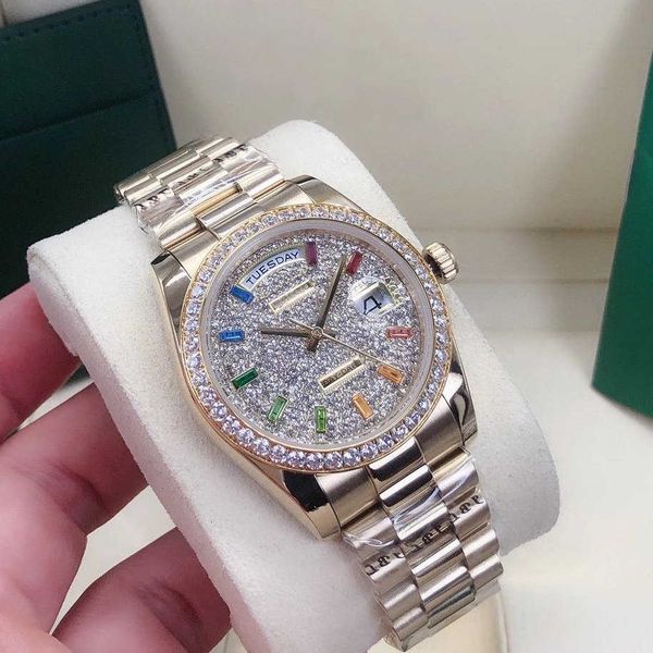 

luxury designer classic fashion automatic watch dial set with diamond size 36mm sapphire glass waterproof feature christmas gift, Slivery;golden