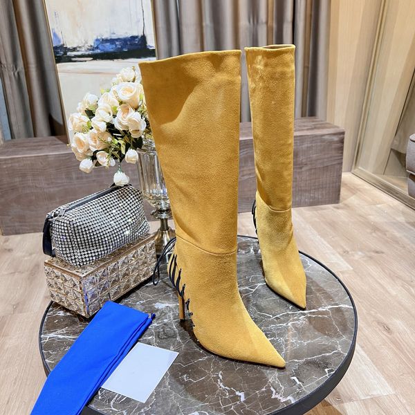 

shoes a03 designer version handmade 2022 new aq home pointed long boots, Black