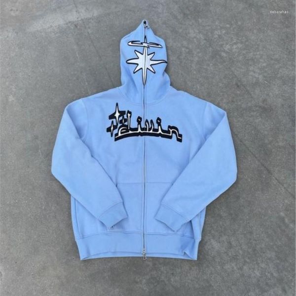 

mens hoodies american embroidered pattern full zip men sweatshirts harajuku high street y2k hoodie oversized hip hop goth women, Black