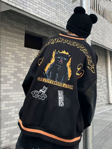 

men's jackets spring autumn bomber cat embroidery baseball uniform stitching designer hip hop black varsity fashion 221129, Black;brown