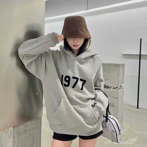 

hoodies hweatshirts essentials sweater 1977 flocked loose couple hoodie fog double thread casual plush long sleeve, Black