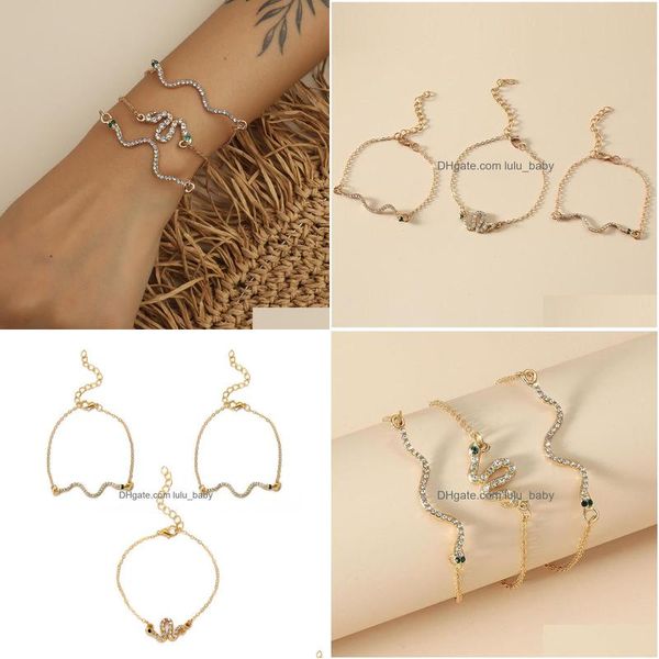 

bangle fashion jewelry mtilayer bracelet set rhinestone snake chain bracelets 3pcs/set drop delivery dhemo, Black