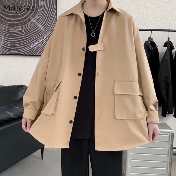 

men's jackets men tooling single breasted turn down collar coats male bf harajuku multi pockets retro tactical loose streetwear trend 2, Black;brown
