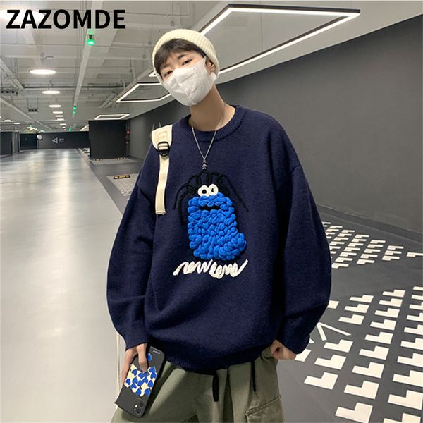 

mens sweaters zazomde men winter knitted male pullover harajuku oversize long sleeve jumper 3d anime embroidered clothing 221129, White;black