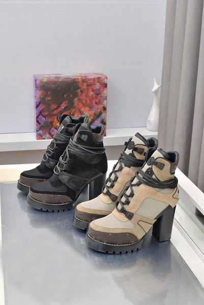 

star trail ankle boot womens suede leather high heel booties lace up martin boots lady fashion winter ankles boots, Black