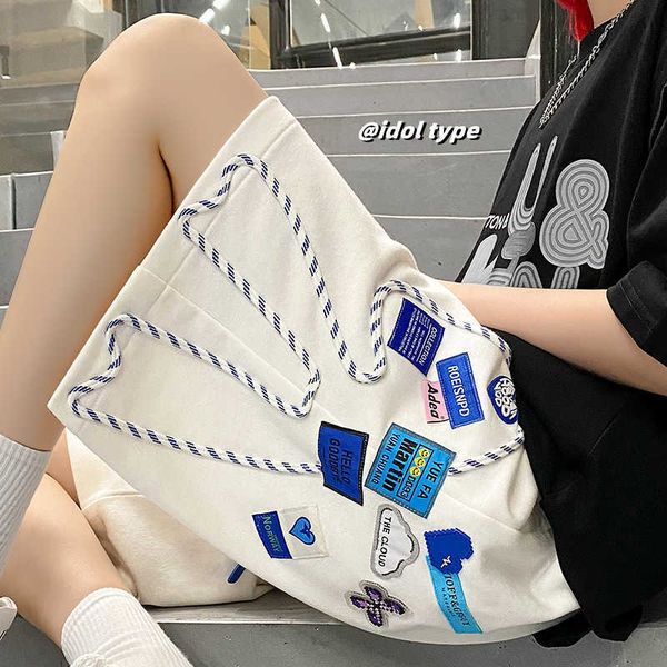 

men's shorts side appliques design shorts men summer fashion trends beach streetwear bottom teenage plus size baggy sweatshort casual c, White;black