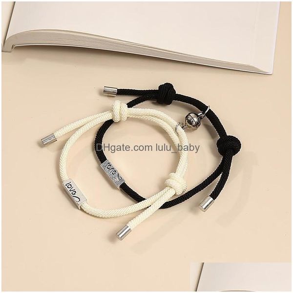 

charm bracelets fashion jewelry white black lovers bracelet magnets rope bracelets set drop delivery dh7rs, Golden;silver