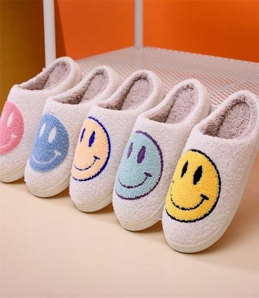 

smiley face slippers winter women fluffy plush warm softsoled cotton shoes indoor home nonslip bedroom flat 2112295231834, Black