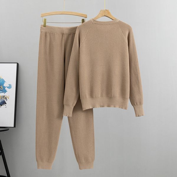 

2022 womens autumn and winter sweater tracksuits new fashion casual long sleeve pullover pants and knitted two piece set comfortable warm, White;black