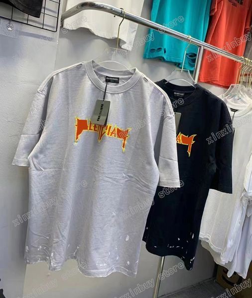

xinxinbuy men designer tee t shirt paris destroyed letters print short sleeve cotton women green white black grey xs-l, Black;brown