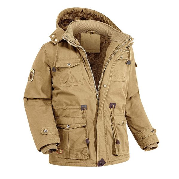 

men's jackets multi pocket cargo bomber men winter warm hoody cotton mens fleece windbreaker male military tactical coat work clothes 2, Black;brown