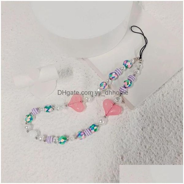 

other fashion accessories mticolor phone chain handmade strap lanyard beads love heart charm antilost rope for women keychain fashio dhfm3, Silver