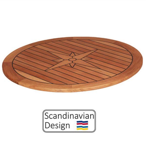 

boat round teak table star inlay 19.7/25.6/31.5 inch marine yacht rv caravan