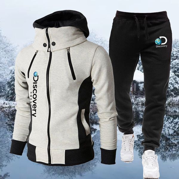 

mens tracksuits discovery channel men zipper hoodies male sweatshirtsweatpants suit 2pcs warm tracksuit sets outwear 221130, Gray