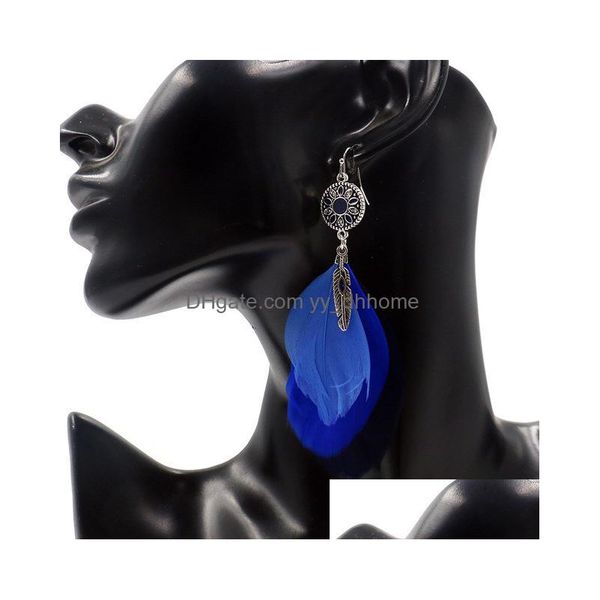 

dangle chandelier fashion personality feather tassel earrings creative round oil drop lady exaggerated jewelry delivery dh6dt, Silver