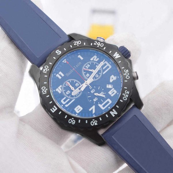 

1884 men watches blue rubber strap vk battery chronograph quartz movement wristwatches luxusuhr luminous hanbelson, Slivery;brown