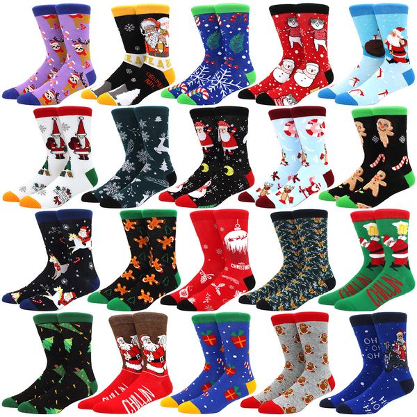 

mens socks christmas tree snow elk gift cotton happy men autumn winter woman funny year santa claus 221130, Black